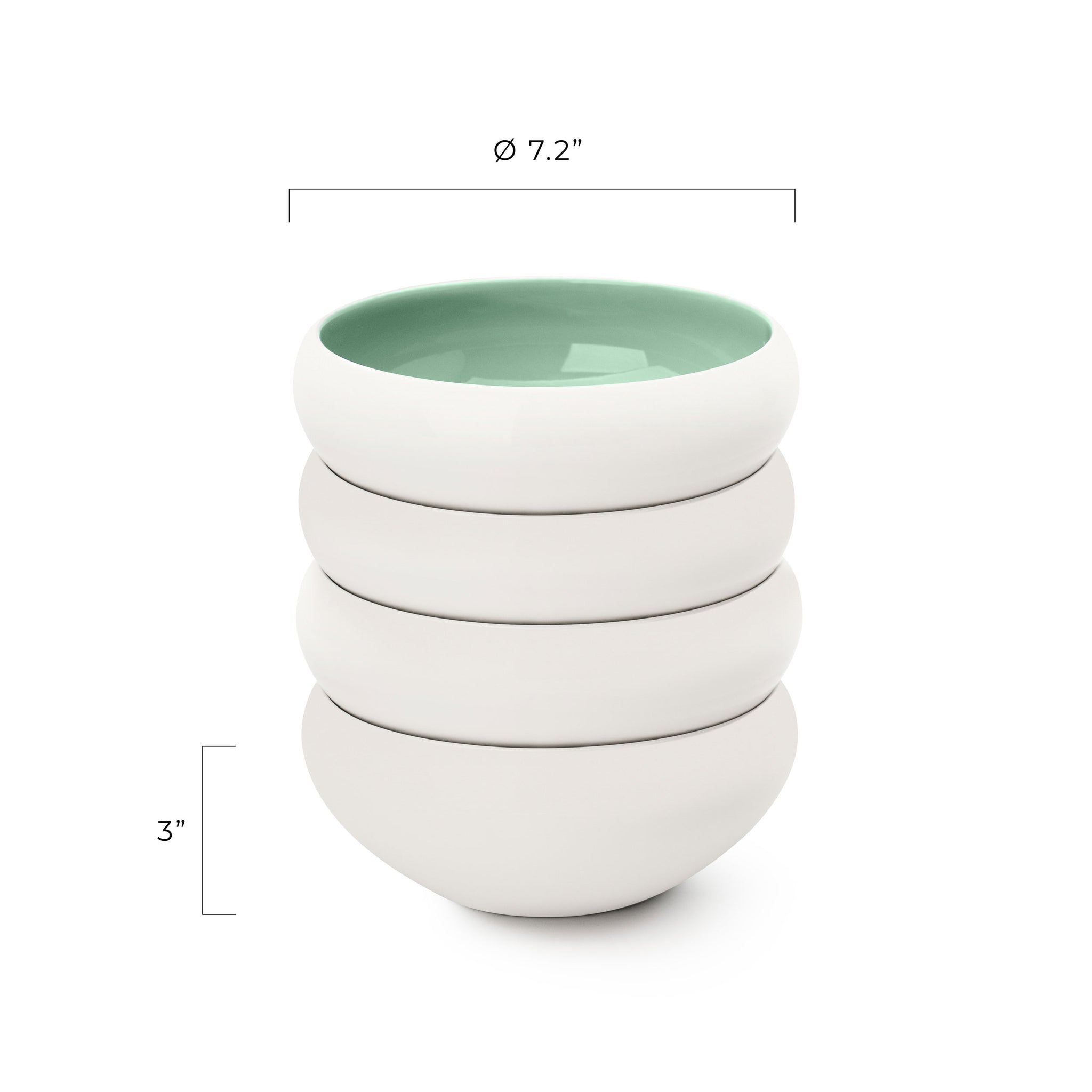 Porcelain Salad Bowls 7.2 x 3 in. Set Of 4 - Serving Bowl for Soup, Dessert, Ice Cream. Stackable Bowls for Oatmeal - Microwave, Oven, and Dishwasher Safe, Scratch Resistant 37 oz (Lusite Green)