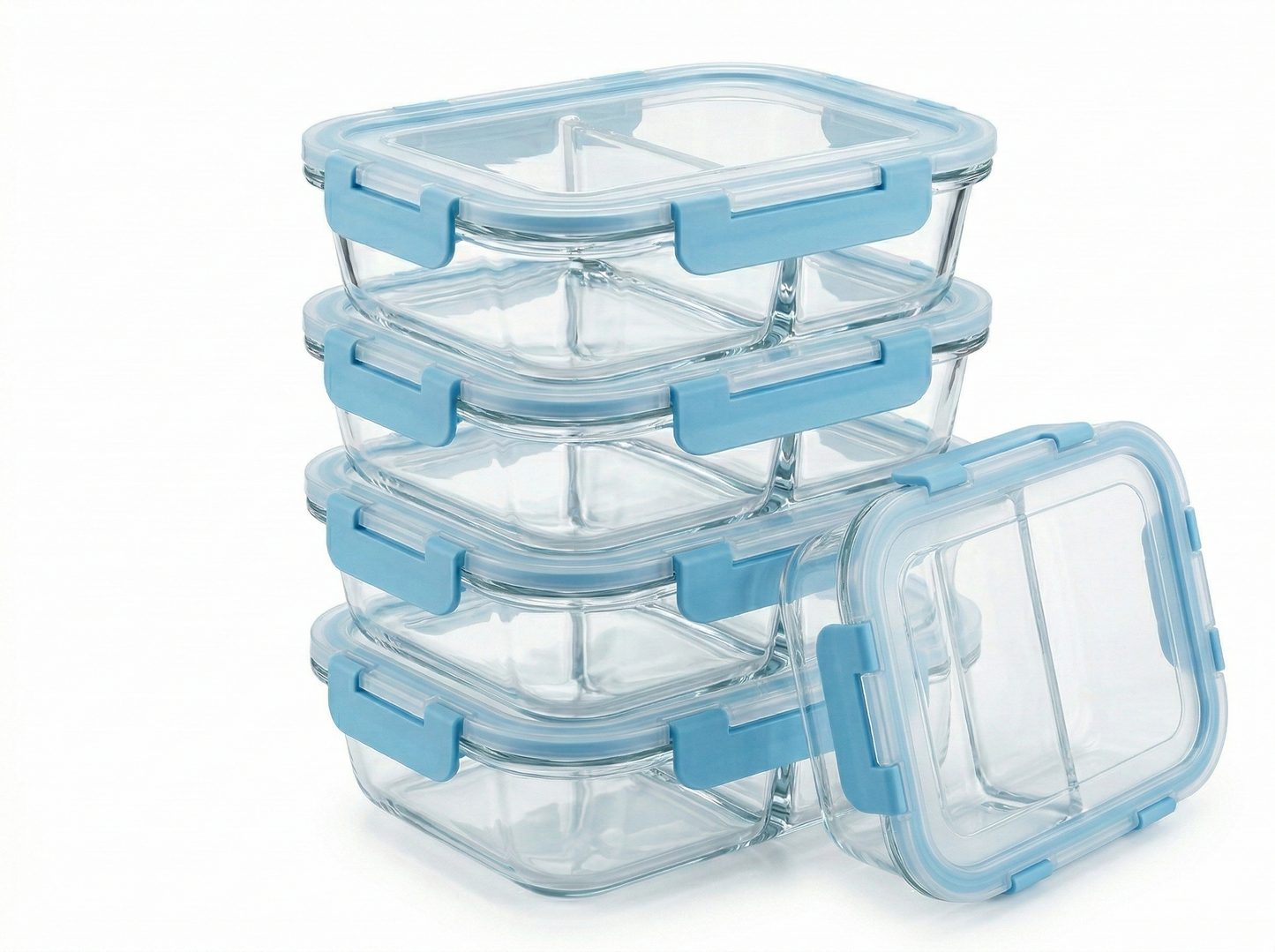 34oz Glass Meal Prep Container with 2 Compartments – Airtight Leakproof Lid, BPA-Free, Microwave & Freezer Safe