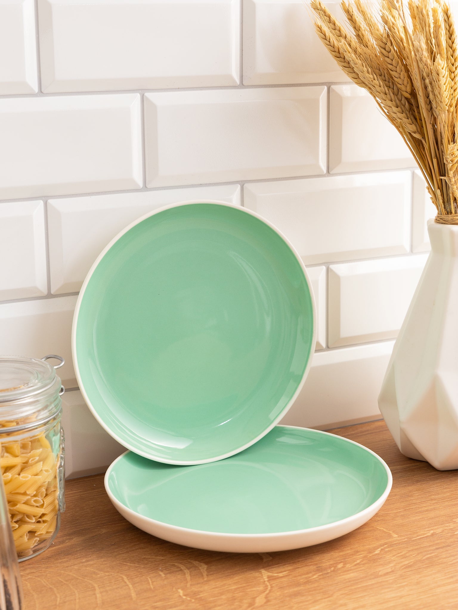 Porcelain Dinner Plates Set Of 4 Tableware Serving Plates for Salad, Pasta, Steak - 11 x 1.3 inches - Celeste (Lusite Green)
