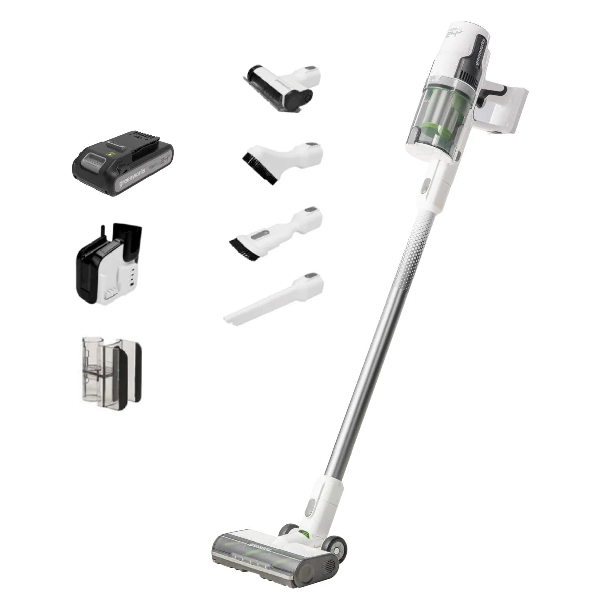 Greenworks 24V Stick Vacuum – Cordless Cleaning with 4.0Ah Battery & Wall Charger