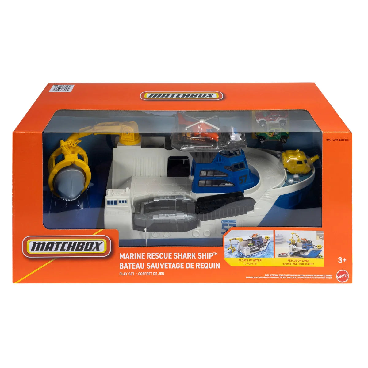 Matchbox Marine Rescue Shark Ship – Die-Cast Toy Boat for Kids, Adventure Play