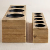 Home Expressions Personalized 3-Piece Wood Pillar Candle Holder – Custom Text, Natural Wood Décor