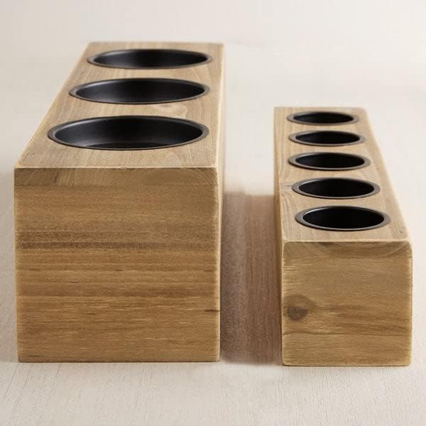 Home Expressions Personalized 3-Piece Wood Pillar Candle Holder – Custom Text, Natural Wood Décor