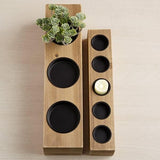 Home Expressions Personalized 3-Piece Wood Pillar Candle Holder – Custom Text, Natural Wood Décor