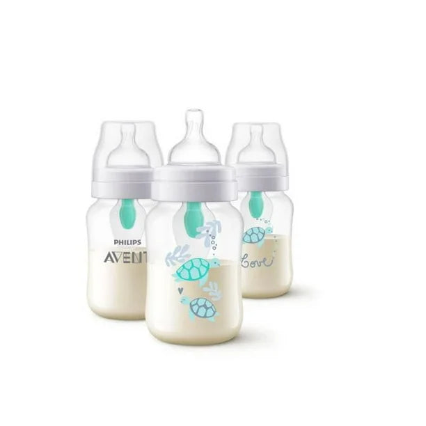 Philips Avent Anti-colic Baby Bottle with AirFree Vent with Turtle Design, 9oz, 3pk, SCY703/78 product image