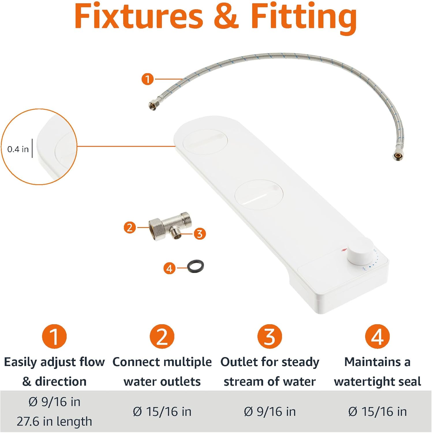 Amazon Basics Non-Electrical Slim Toilet Bidet – Adjustable Water Flow for Personal Hygiene