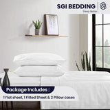 SGI bedding 100% Egyptian Cotton 600 TC Sheet Set Soft & Smooth Sateen Weave 4 Pc Sheet Set - 1 Fitted Sheet, 1 Flat Sheet & 2 Pillowcase 15" inch Deep Pocket (Full, White Solid)