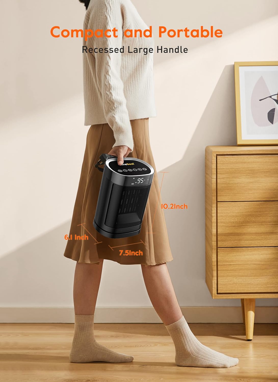 GiveBest Portable Electric Space Heater, 1500W Electric Heater with Digital Thermostat, Fast Safety Heating,12H Timer, Quiet Portable Heater for Indoor Use, Office