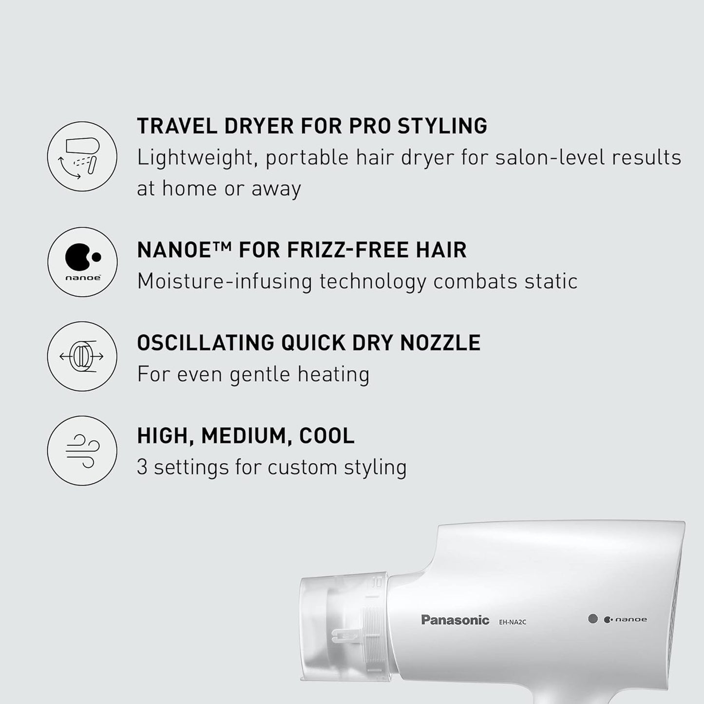 Panasonic EH-NA2C Nanoe Compact Hair Dryer – White