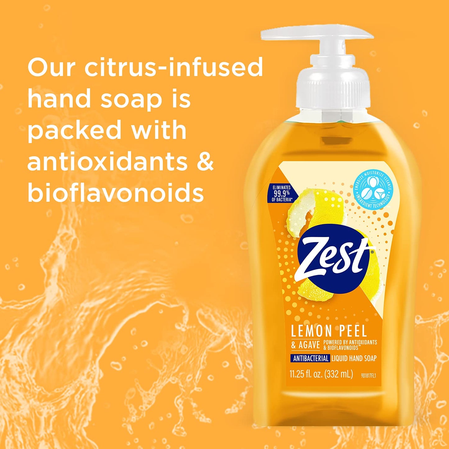 Zest Lemon Peel and Agave Liquid Hand Soap - Invigorating and Energizing Ingredients Refresh, Moisturize and Soothe your Skin - 11.25 Fl Oz