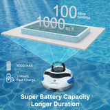 POOLPURE Wireless Pool Robot Cleaner 100 Min Runtime Self-Parking