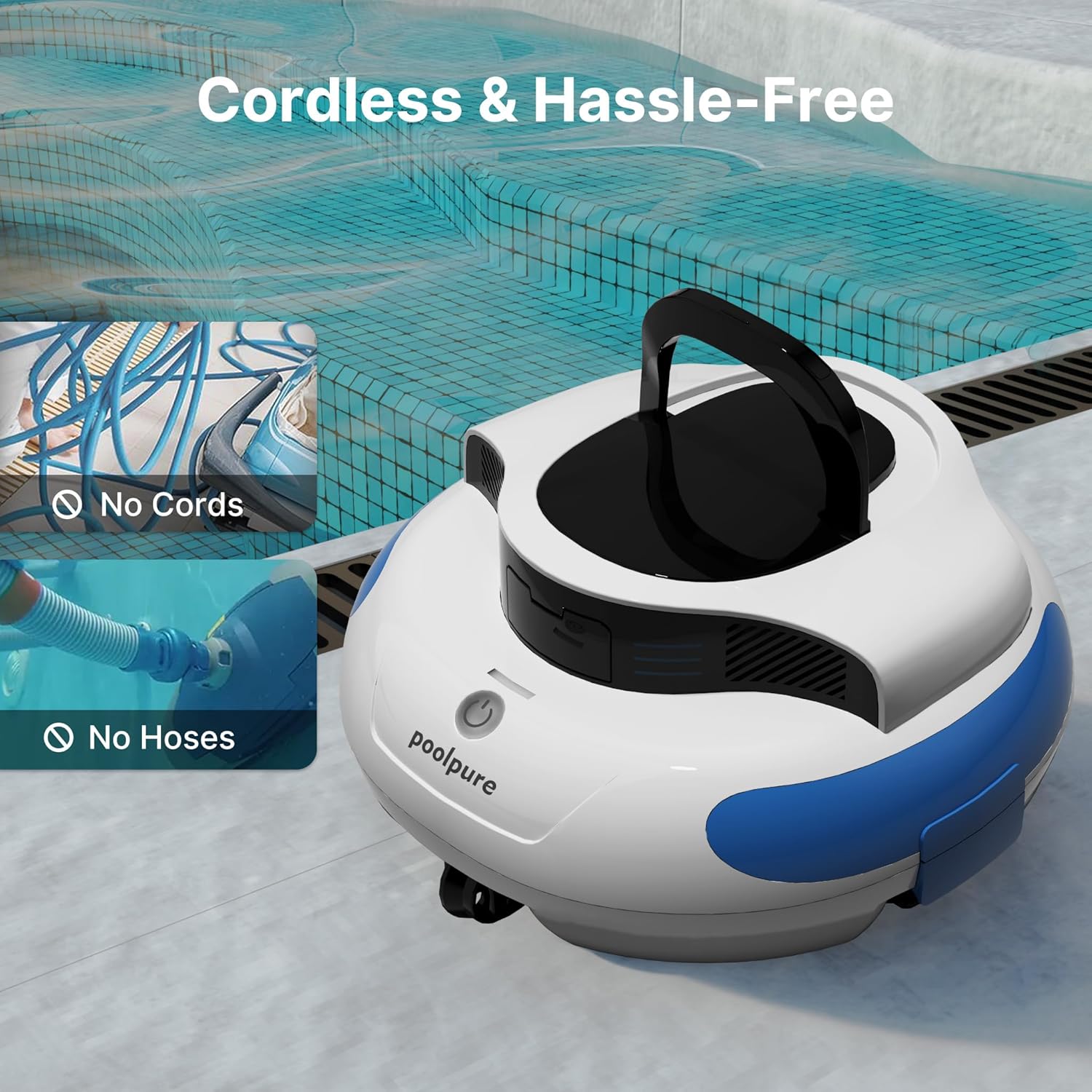 POOLPURE Wireless Pool Robot Cleaner 100 Min Runtime Self-Parking