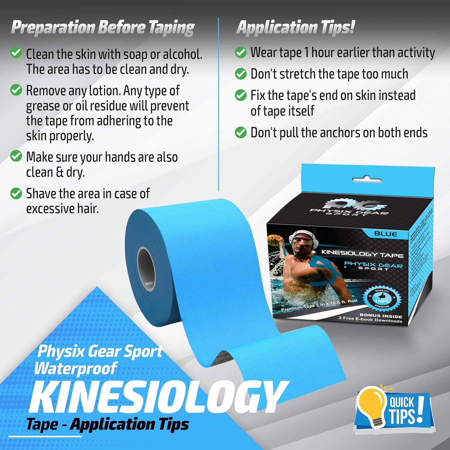 Physix Gear Sport Kinesiology Athletic Tape – 2 Pack (2 in x 16.5 ft Rolls) – Premium Support for Muscles & Joints