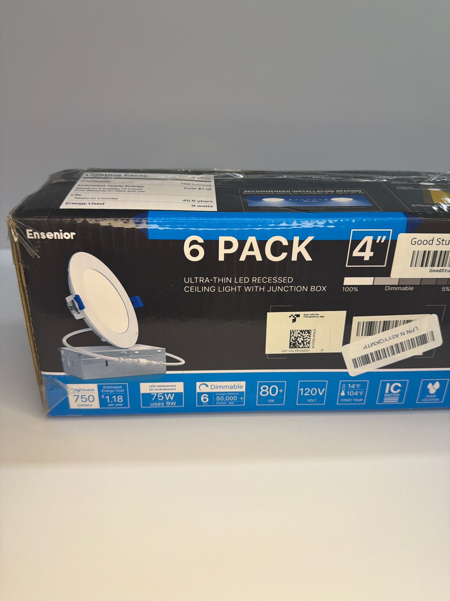 Ensenior 4-Inch Ultra-Thin LED Recessed Ceiling Light 

 6 Pack with Junction Box product image