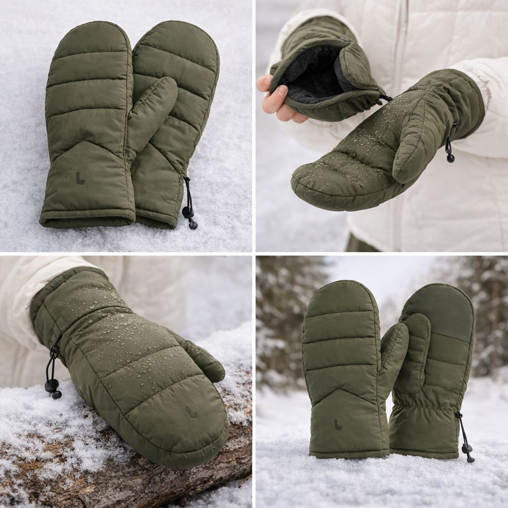 LOLE Downlite Outdoor Green Puffer Mittens – Warm Insulated Winter Gloves (LG/XL)