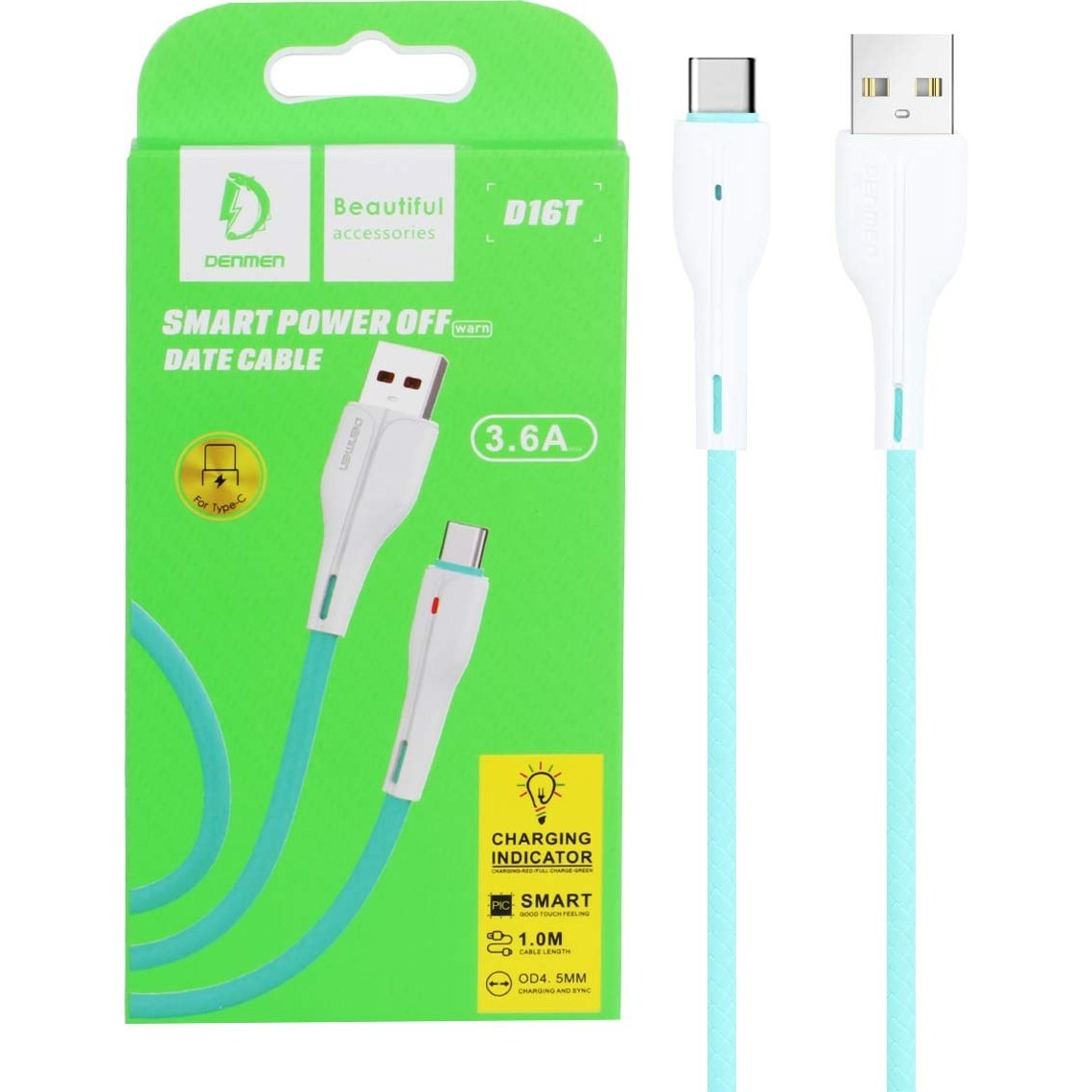 Denmen D16T Smart Power Off Data Cable 3.6A, 1.0m product image