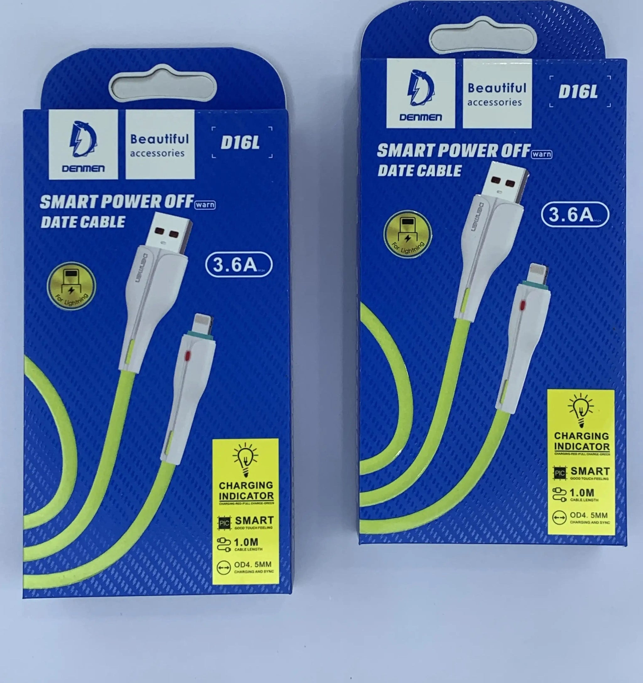 Denmen D16L Smart Power Off Data Cable – 3.6A Fast Charging