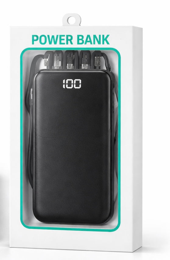 KP222-4 Power Bank – 20,000mAh with 4 Built-In Charging Cables