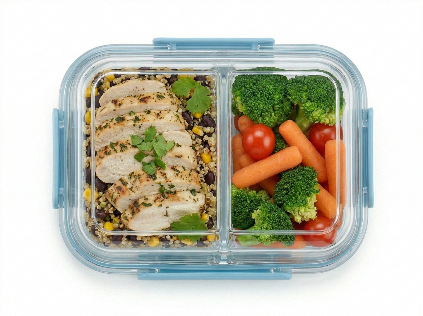 34oz Glass Meal Prep Container with 2 Compartments – Airtight Leakproof Lid, BPA-Free, Microwave & Freezer Safe