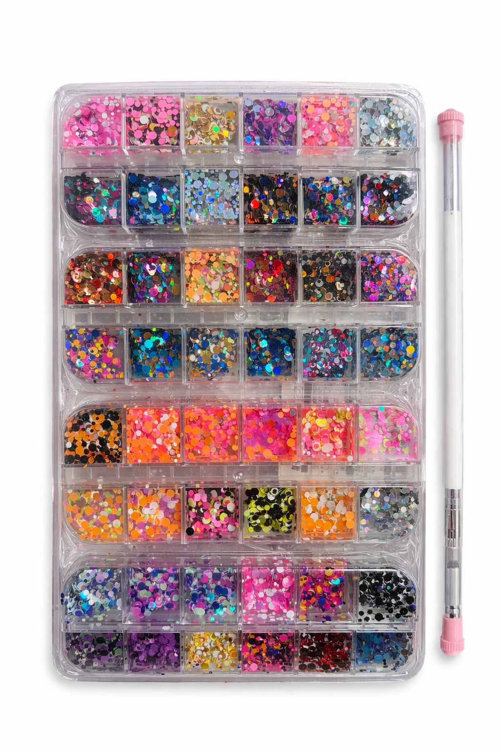 Nail Sequins Kit (48 Colours with Pickup Tweezer & Brush)