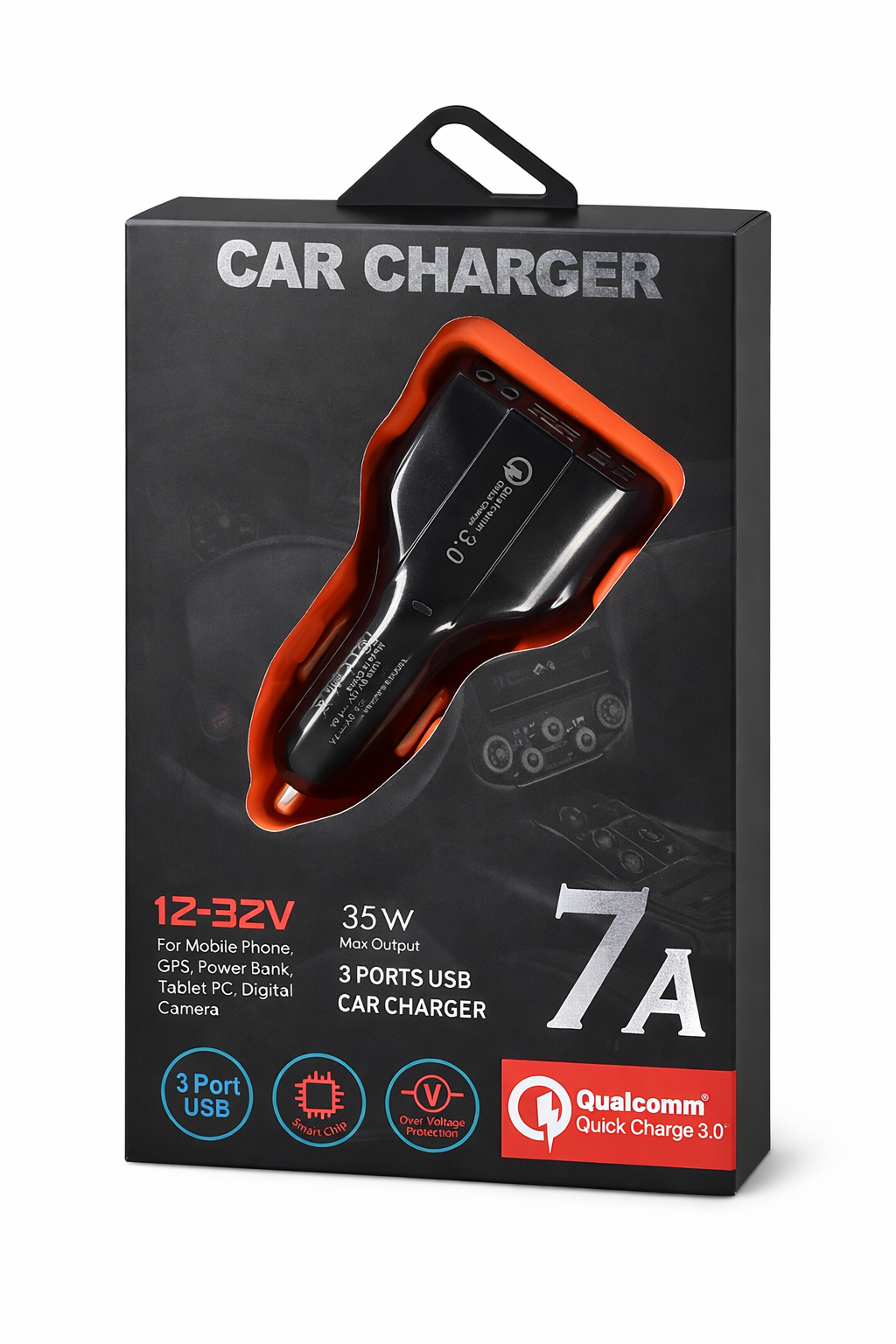 35W 3‑Port USB Car Charger — 7A Output with Quick Charge 3.0