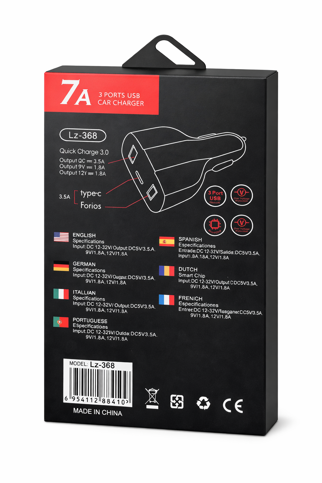 35W 3‑Port USB Car Charger — 7A Output with Quick Charge 3.0