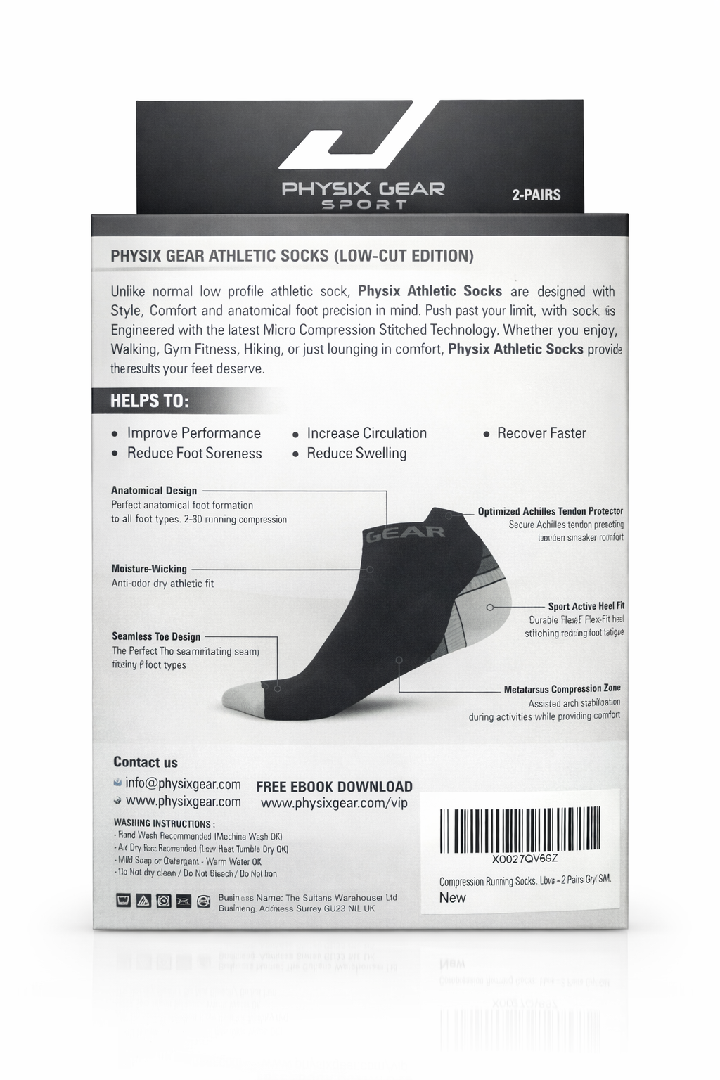 Physix Gear Sport Stamina Compression Socks – Low-Cut Edition (Size:S/M) (2 Pairs)