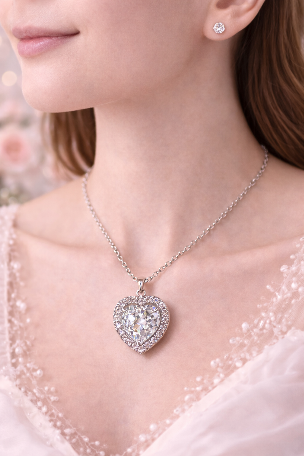 Clear Silver Heart Necklace – Romantic Valentine’s Day Jewelry