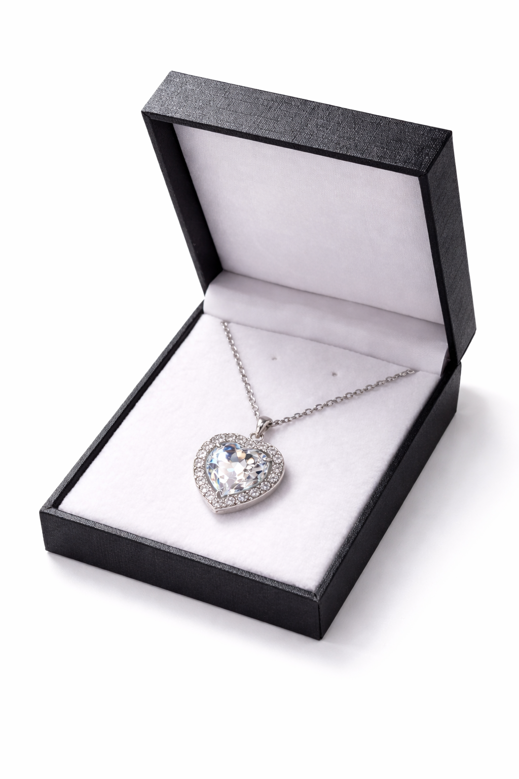 Clear Silver Heart Necklace – Romantic Valentine’s Day Jewelry