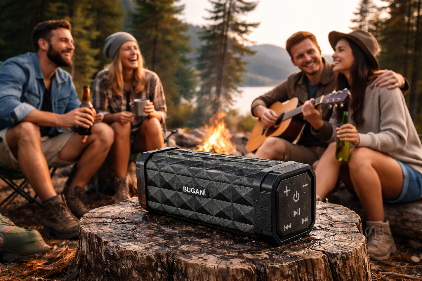 BUGANI Portable Bluetooth Speaker 100ft Wireless Range Stereo Sound IPX5 Waterproof 24H Playtime