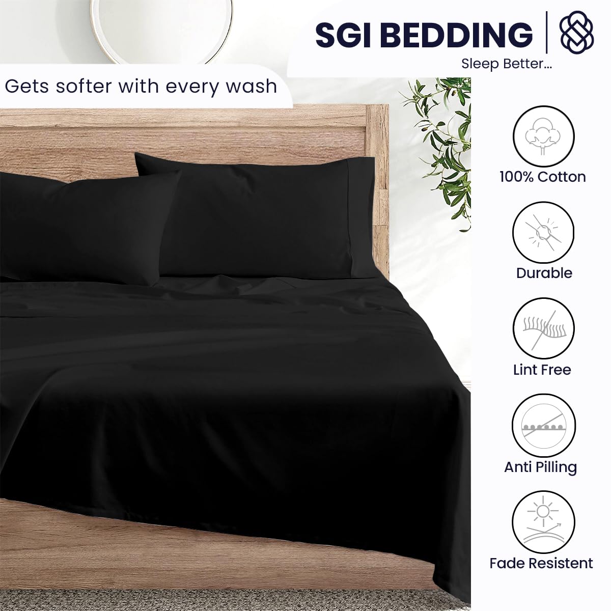 SGI bedding 100% Egyptian Cotton 600 TC Sheet Set Soft & Smooth Sateen Weave 4 Pc Sheet Set - 1 Fitted Sheet, 1 Flat Sheet & 2 Pillowcase 15" inch Deep Pocket (Full, White Solid)