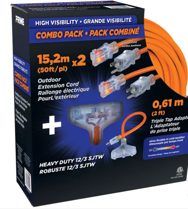 PRIME 50 ft Outdoor Extension Cord, Heavy Duty Weather-Resistant Power Cord – 2-Pack, Grounded