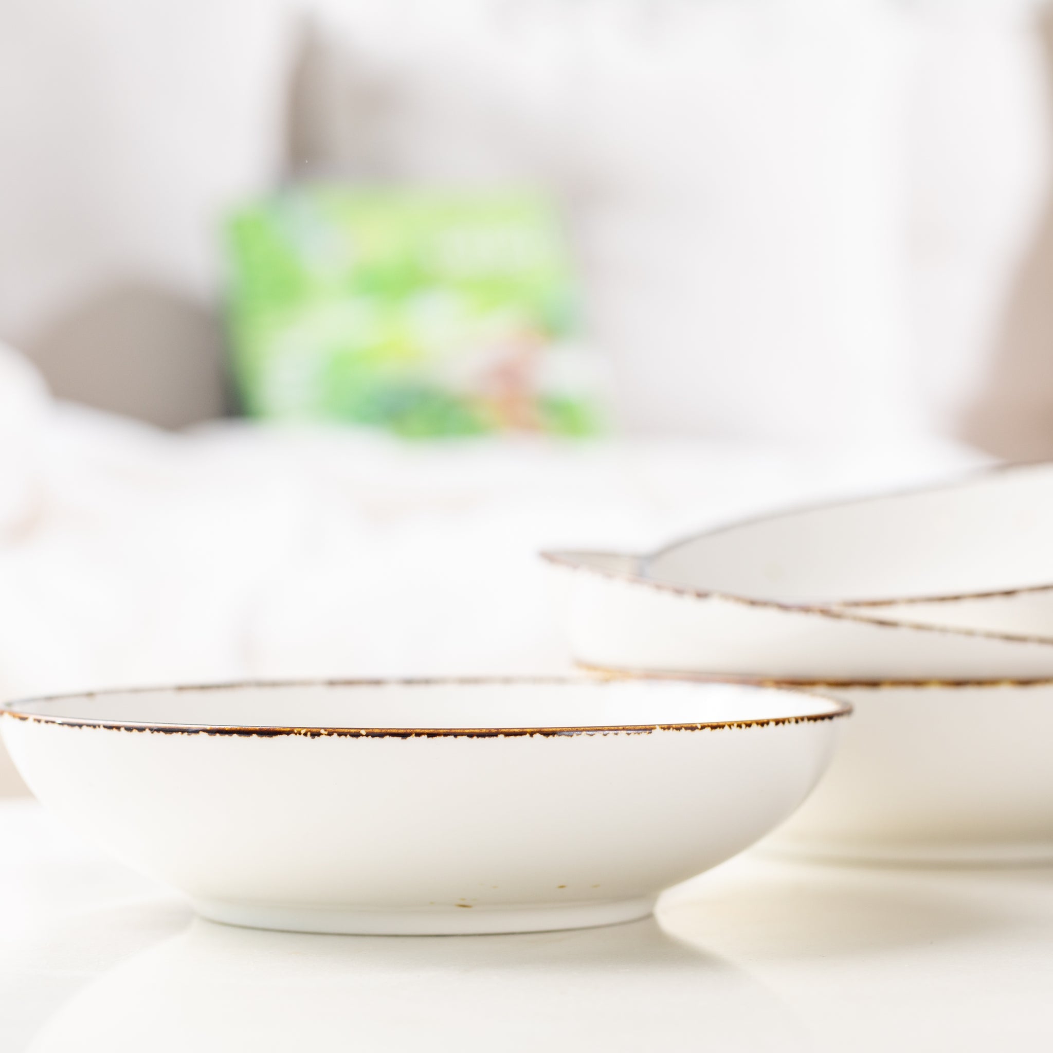 Porcelain Pasta Plates Set Of 4 - Tableware Serving Plates for Breakfast, Salad, Steak, Dinner - 8.2 х 2 inches - Sandy