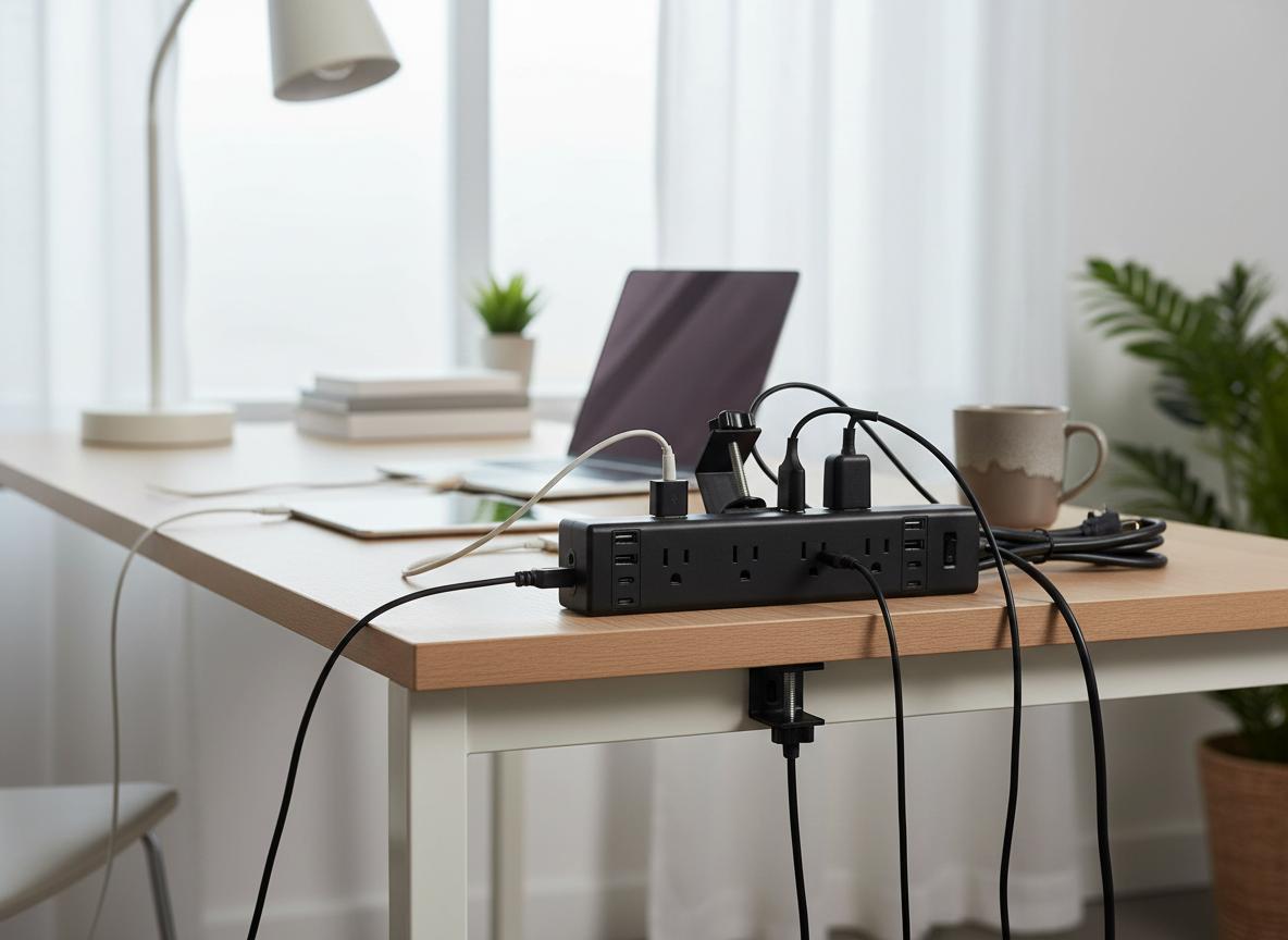 40W Fast Charging Desk Clamp Power Strip with 4 USB-C Ports and 8 AC Outlets Desktop Edge Mount Surge Protector