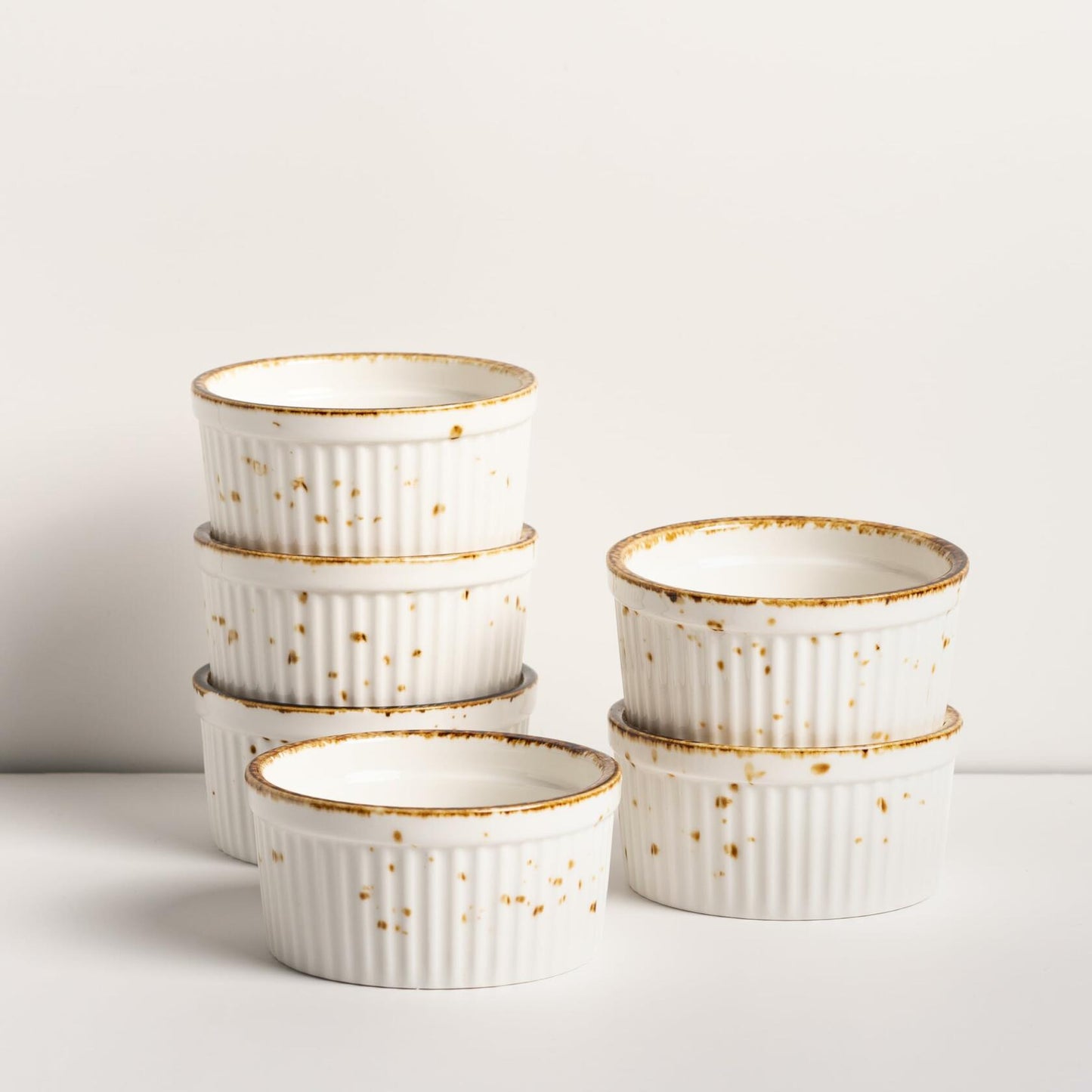 Porcelain Ramekins 6oz, Set of 6 - Creme Brulee Ramekins Oven Safe, Porcelain Ramekin Bowls for Custard, Lava Cakes, Pudding, Flan, Mini Desserts, Jam and Ice Cream, Single Mini Bowls. 3.5 x 1.7 in