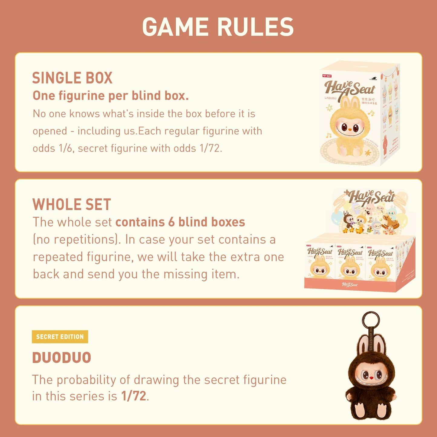 POP MART The Monsters - Have A Seat Vinyl Plush Blind Box, LABUBU Blind Box Figures, Random Design Action Figures Collectible Toys Home Decorations, Holiday Birthday Gifts, Single Box