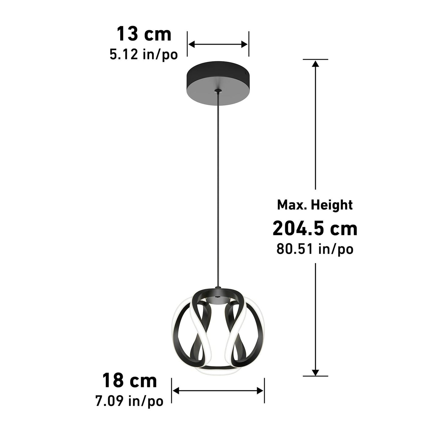 artika Vivaldi 12W LED Modern Pendant Light Fixture, Black Finish - Ideal for Dining Room, Kitchen Island Light - 800 Lumens, Tunable White Technology 3000-4000-5000 Kelvin