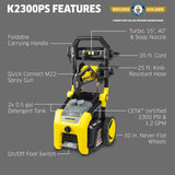 Karcher K2300PS 2300 PSI 1.2 GPM Electric Power Pressure Washer with Turbo, 15°, 40°, & Soap Nozzles