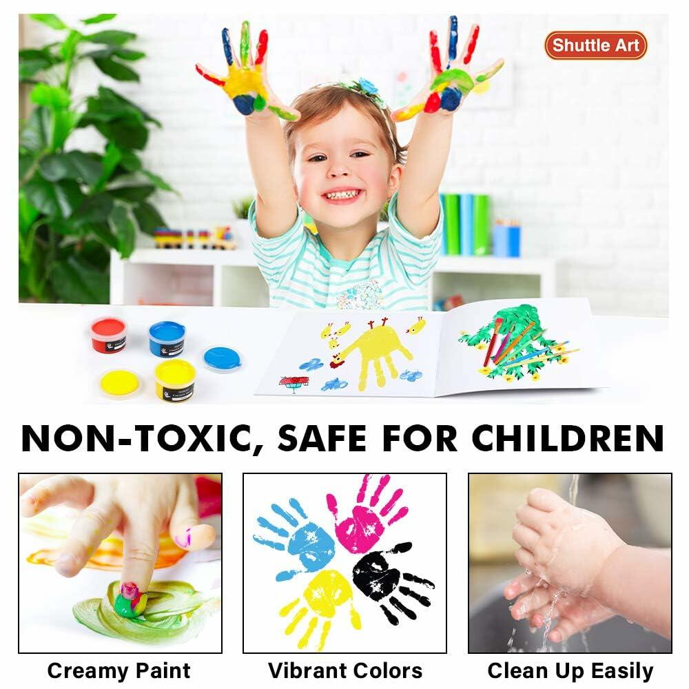 Shuttle Art Washable Finger Paint, 44 Pack Kids Paint Set with 36 Colors Toddler Paints(30ml, 1oz) for Toddlers, Paint Brushes, Finger Paint Paper Pad, Palette, Non Toxic Paint for Kids Art & Craft