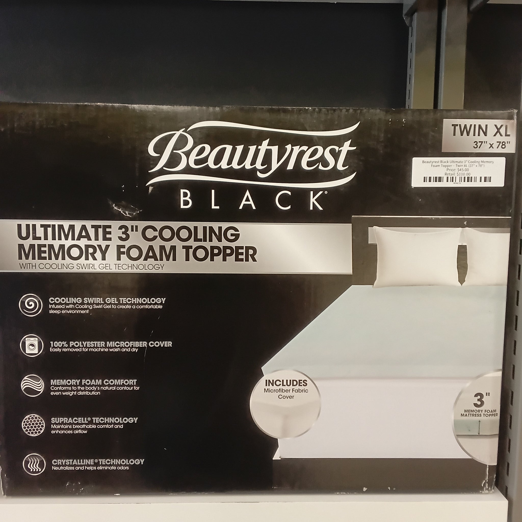 Beautyrest Black Ultimate 3" Cooling Memory Foam Topper 

 Twin XL 37" x 78" product image